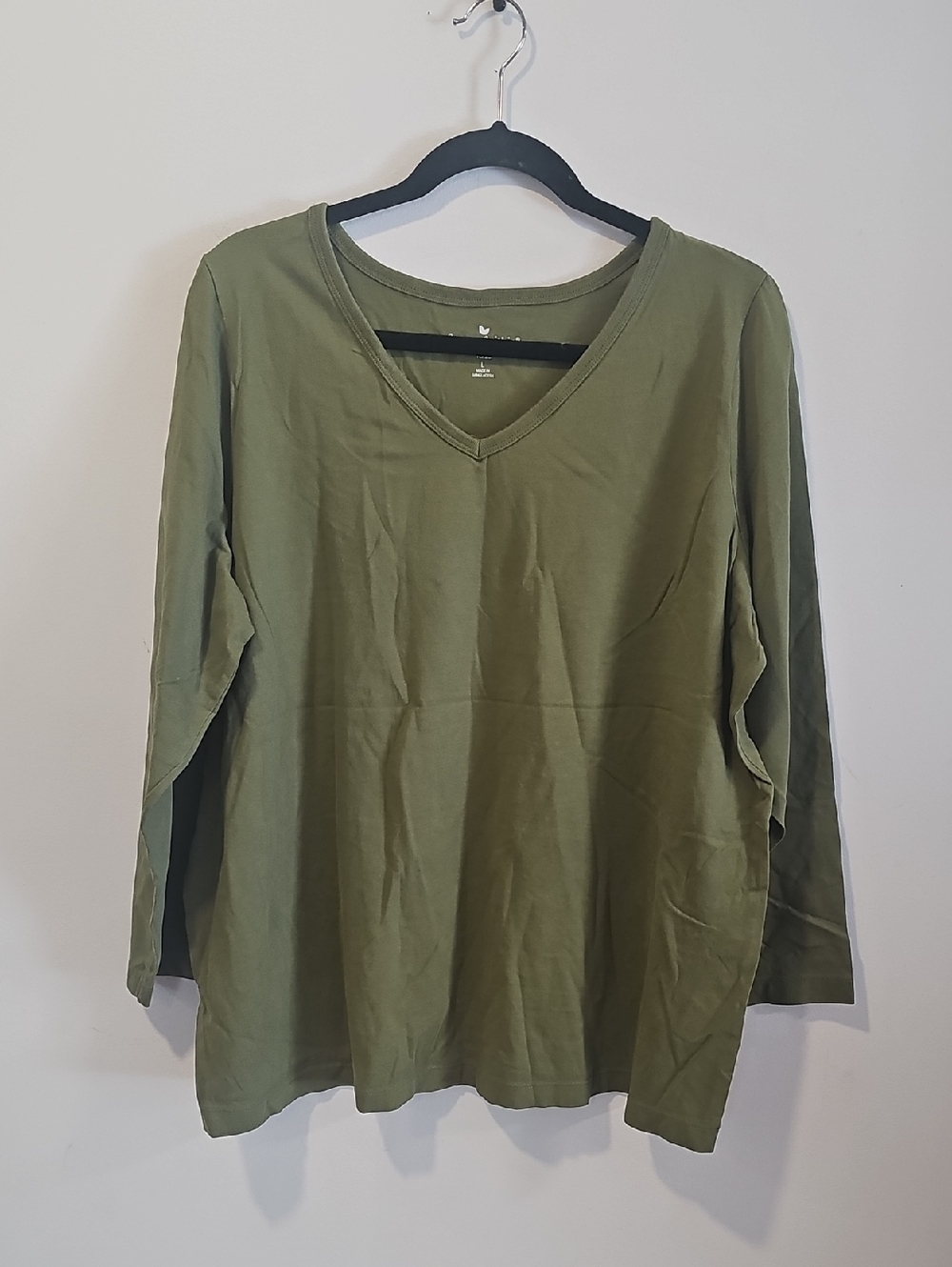 Woman Within Olive Green V-Neck Long Sleeve Top